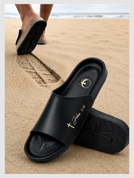 Walk In His Footsteps Other - Walk In His Footsteps Revival Slides Black Cross Sole Sandals Size 12